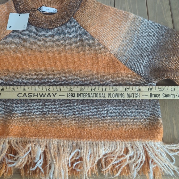 Zara NWT Fringed Cropped Striped Pullover Long Sleeve Sweater Orange - Picture 7 of 9